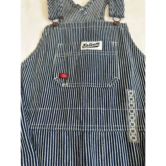 Dickies Stripe Overalls Womens Medium Railroad Bib Carpenter Wide Leg Denim - Picture 2 of 8